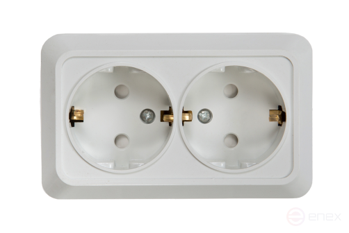 Розетка двойная с заземлением со шторкой BOLLETO белая накладная 7128х IN HOME