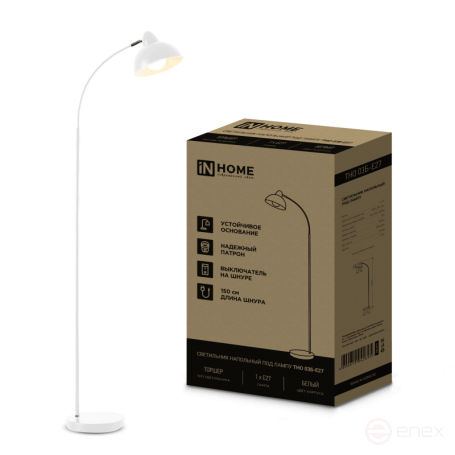 Светильник напольный под лампу ТНО 03-Е27Б 230В белый плафон, белый корпус IN HOME