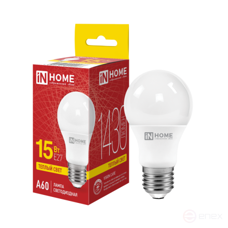 Лампа светодиодная LED-A60-VC 15Вт 230В Е27 3000К 1430Лм IN HOME