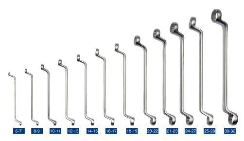 Набор двусторонних накидных гаечных ключей с изгибом, 12 шт. (6 - 32 мм), чехол
