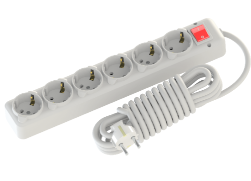 NE-AD network extension cable with earthing and switch, 6 sockets, 5 meters