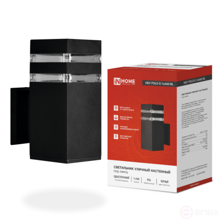 Светильник уличный настенный односторонний НБУ POLO-S-1xA60-BL алюминиевый черный IP54 IN HOME