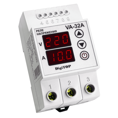 Voltage relay with current control VA-32A on DIN rail