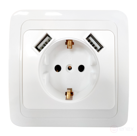 Розетка одинарная с заземлением CLASSICO с двумя USB белая 2047 IN HOME