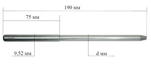 The pilot guide is cylindrical, Ø 8,03, 190 mm