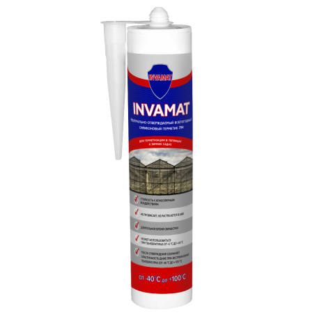 Neutral silicone sealant for greenhouses all-weather INVAMAT 794, 600 ml file bag (transparent)