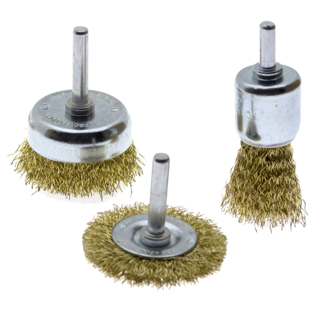 Cord brush for drill, set of 3 pcs. - 25mm brush, 50mm radial, 50mm cup, CHEGLOCK (60)
