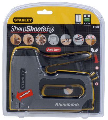 Heavy Duty 6-TR250 Stapler with high/low impact force adjustment for 6-14 mm G-staples and 12-15 mm STANLEY 6-TR250 studs