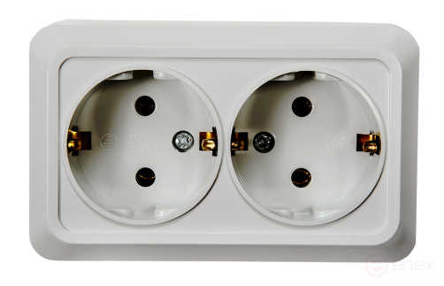 Розетка двойная с заземлением BOLLETO белая накладная 7128 IN HOME