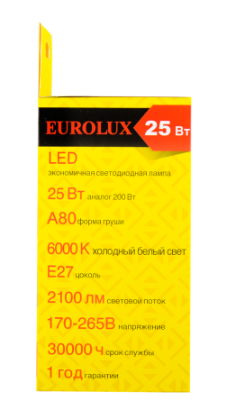 Лампа светодиодная Eurolux LL-E-A80-25W-230-6K-E27