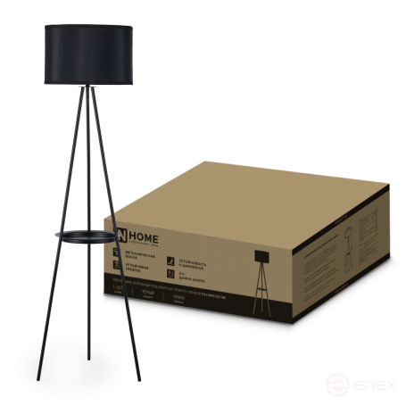 Светильник напольный под лампу ТНО 04ПВ-Е27-BB 230В полка, черный абажур, черная тренога IN HOME