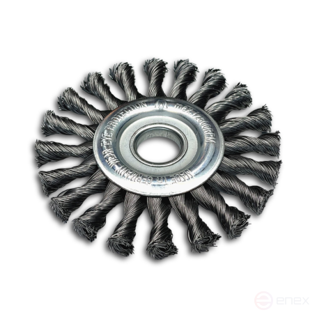 Щетка дисковая жгутовая, Д125 мм, ширина 14 мм, 24 жгута, стальная прямая проволока STH 0,50 мм, посадочное отверстие 22,2 мм