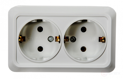 Розетка двойная с заземлением BOLLETO белая накладная 7128 IN HOME
