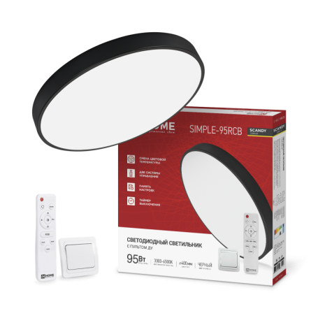 SCANDY SIMPLE-95RCB 95W 230V 3000-6500K 7600Lm 400x50mm LED Lamp with Remote Control Black IN HOME