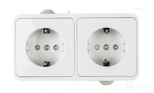 Розетка двойная с заземлением со шторкой AQUA белая полугерметичная 3123 IN HOME