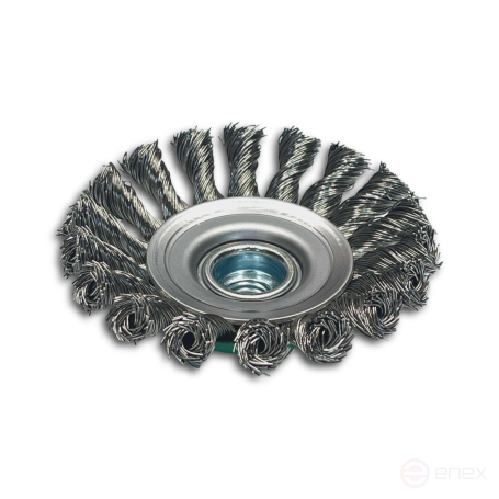 Щетка коническая жгутовая, Д100 мм, ширина 12 мм, 18 жгутов, нержавеющая прямая проволока ROH 0,50 мм, посадка М14