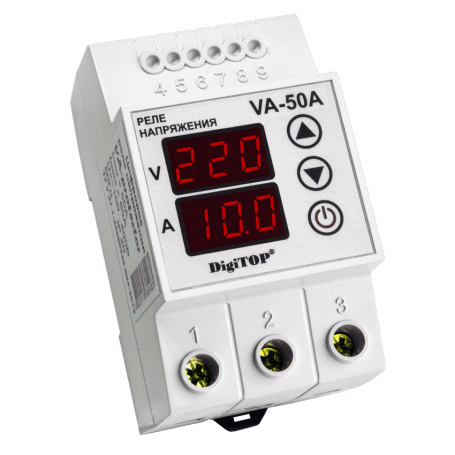 Voltage relay with current control VA-50A on DIN rail