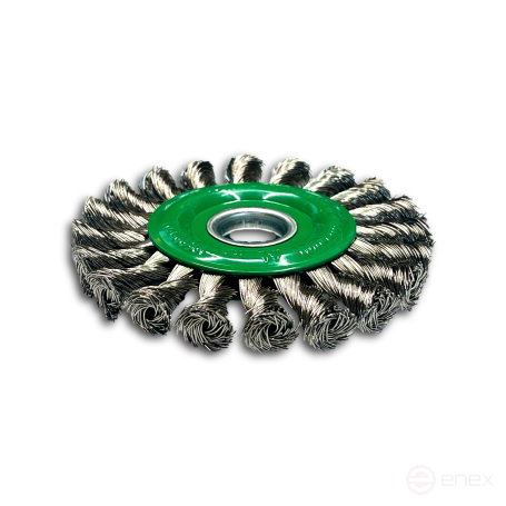 Щетка коническая жгутовая, Д125 мм, ширина 14 мм, 20 жгутов, нержавеющая прямая проволока ROH 0,35 мм, посадочное отверстие 22,2 мм