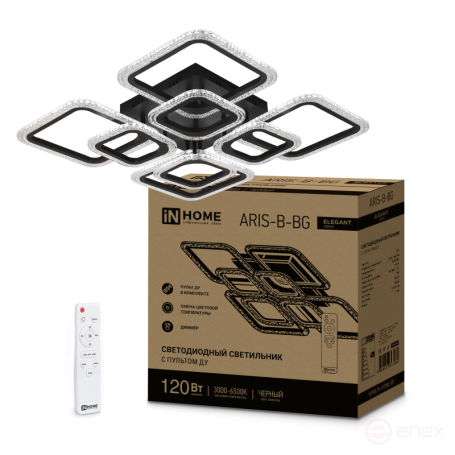 ELEGANT ARIS-B-BG LED Lamp 120W 230V 3000-6500K 8400Lm 585x585x115mm Remote control Black IN HOME