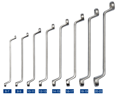 Набор двусторонних накидных гаечных ключей с изгибом, 8 шт. (6 - 22 мм), пластиковый держатель