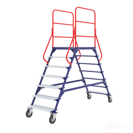 Movable collapsible ladder LR 6.2 (785x2330x2135mm) 6 steps, 2 flights, wheels d160mm.