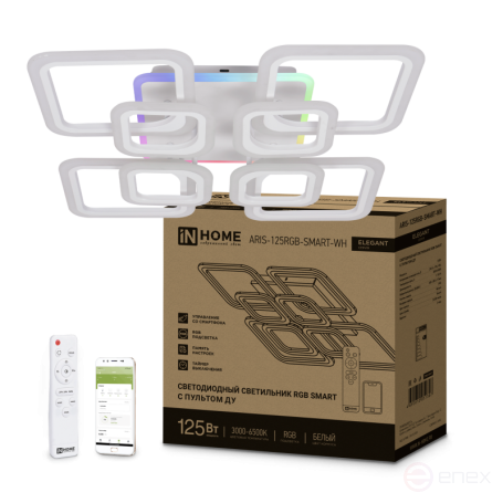 Светильник светодиодный ELEGANT ARIS-125RGB-SMART-WH 125Вт 230В 3000-6500K 8800Лм 585х585х115мм пульт ДУ белый IN HOME