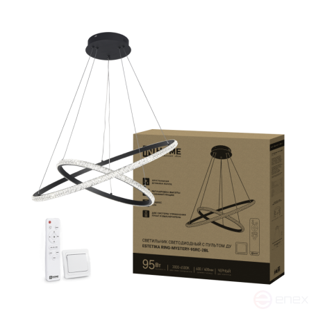 Светильник светодиодный ESTETIKA RING-MYSTERY-95RC-2BL 95Вт 3000-6500K 600/400 1.2м трос пульт ДУ черный IN HOME