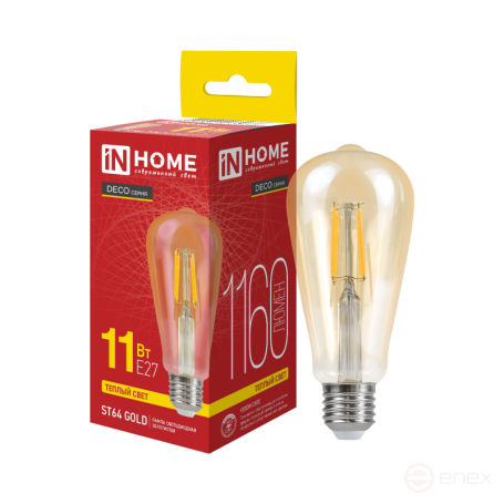 LED lamp LED-ST64-deco gold 11W 230V E27 3000K 1160Lm gold IN HOME