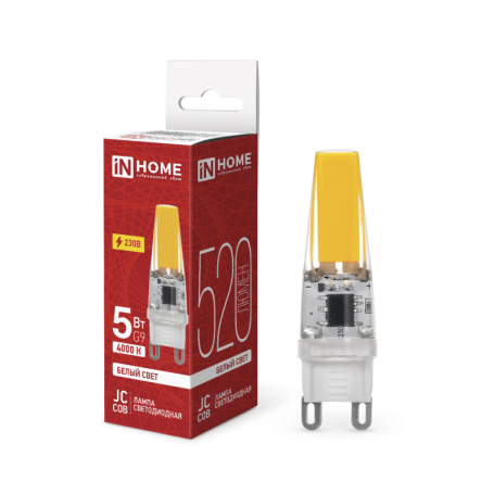 Лампа светодиодная LED-JCD-COB 5Вт 230В G9 4000К 520Лм IN HOME
