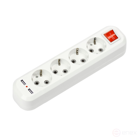 Колодка УЗВ-4USB-GRAND четырехместная с выключателем и заземлением, 2хUSB 5340 IN HOME