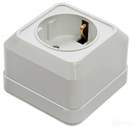 Розетка одинарная с заземлением со шторкой BOLLETO белая накладная 7028х IN HOME