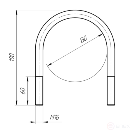 Керн Комплект хомут U образный гост 24137-80 м16х130 + 2 гайки + 2шайбы. Оцинкованный. 1 комплект RKU00161302001
