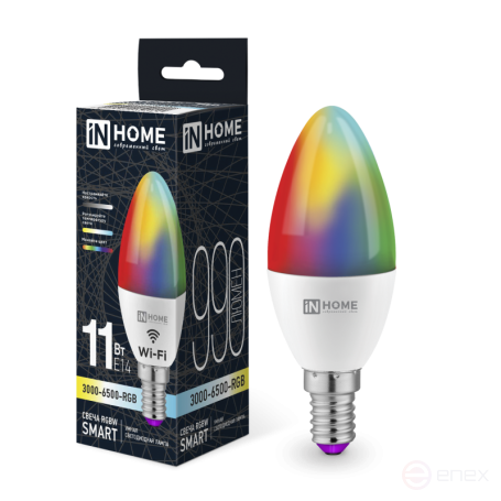 Лампа светодиодная LED-СВЕЧА-RGBW-SMART 11Вт 230В Wi-Fi Е14 RGB-3000-6500К 990Лм IN HOME