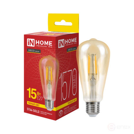 Лампа светодиодная LED-ST64-deco gold 15Вт 230В Е27 3000К 1570Лм золотистая IN HOME