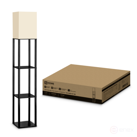 Светильник напольный под лампу ТНО 06КВUSB-Е27-NB 230В 2хUSB-C бежевый абажур, черный корпус IN HOME