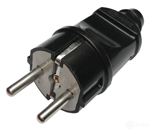 Вилка прямая с заземлением 16А черная 4240 IN HOME