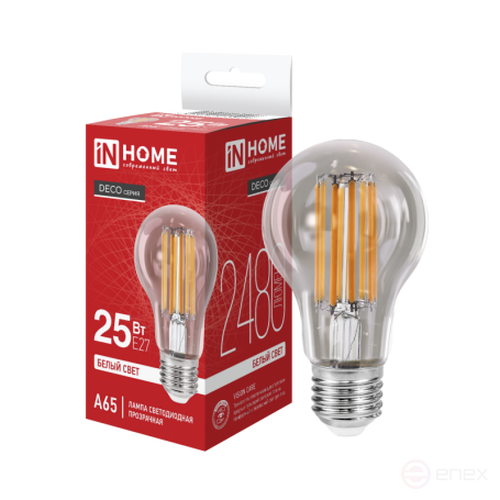Лампа светодиодная LED-A65-deco 25Вт 230В Е27 4000К 2480Лм прозрачная IN HOME