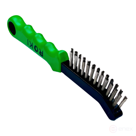 Manual brush for brake pads, 2x12/13 in-line, 225x12/18 mm, stainless steel straight wire RO4 0.35 mm, pile height 22 mm