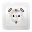 Розетка одинарная с заземлением CLASSICO с двумя USB белая 2047 IN HOME