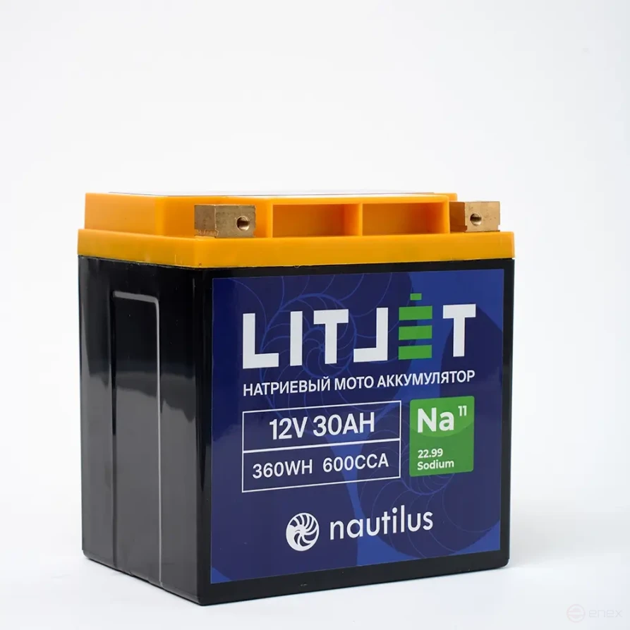 Sodium Starter Motorcycle Battery LITJET Na+12V 30Ah 360Wh 600CCA IP67 R+