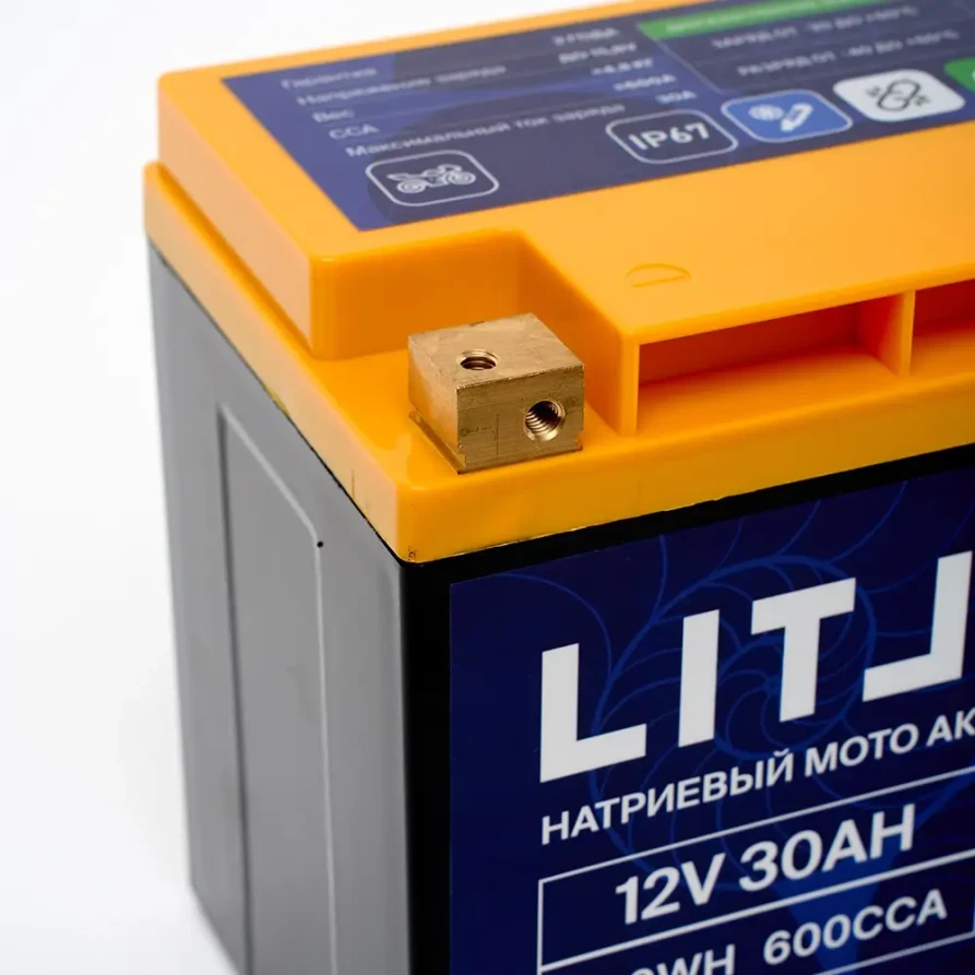 Sodium Starter Motorcycle Battery LITJET Na+12V 30Ah 360Wh 600CCA IP67 R+