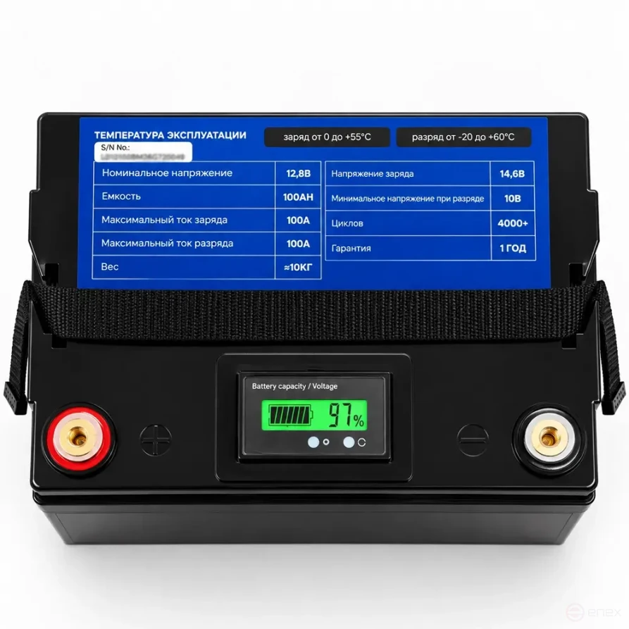 Литиевый тяговый аккумулятор ЛИТОМАКС серии SE LiFePO4 12В 100Ач монитор BMS 100A IP65