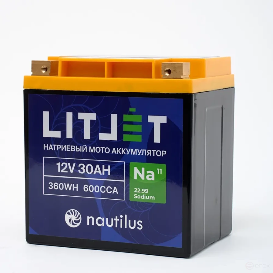 Sodium Starter Motorcycle Battery LITJET Na+12V 30Ah 360Wh 600CCA IP67 R+