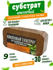 Кокосовый субстрат для растений ГеоПластБорд, брикет 9 литров