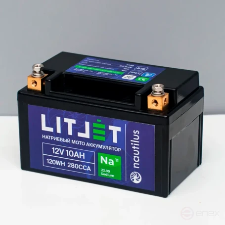 Starter Motorcycle Battery LITJET Na+ 12V 10Ah 120Wh 280CCA YTX7A R+