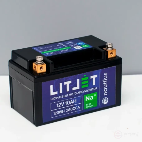 Starter Motorcycle Battery LITJET Na+ 12V 10Ah 120Wh 280CCA YTX7A R+
