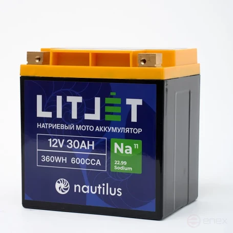 Sodium Starter Motorcycle Battery LITJET Na+12V 30Ah 360Wh 600CCA IP67 R+