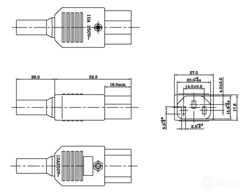 CON-IEC320C13 Connector IEC 60320 C13 220V 10A on cable (flat contacts ...