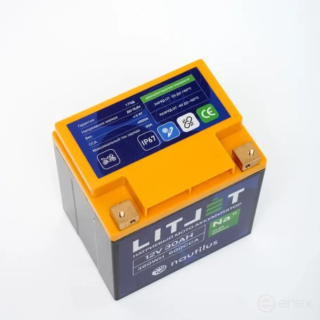 Sodium Starter Motorcycle Battery LITJET Na+12V 30Ah 360Wh 600CCA IP67 R+